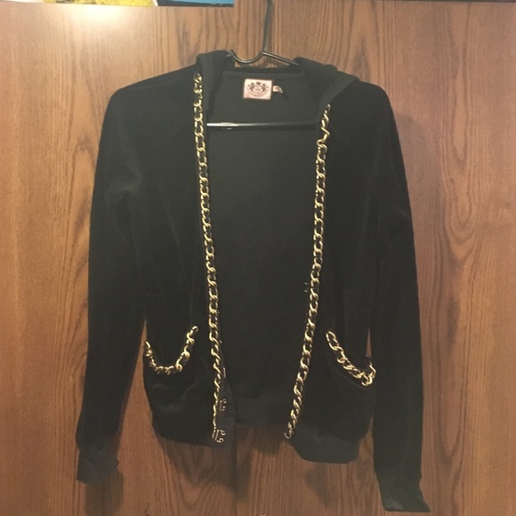 Juicy Couture Chain link black velour hoodie