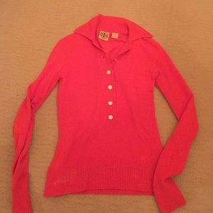 Tory Burch red/orange half button collared sweater