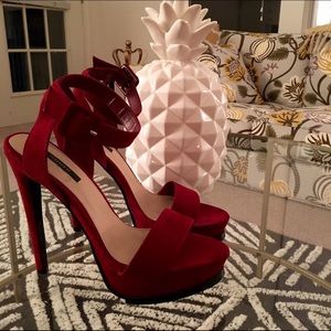 Crimson Suede Platform Pumps