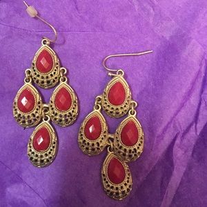 Red and gold dangle earrings