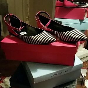 Black and White Flats with Pink Heel