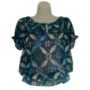 Ann Taylor blue and white floral blouse