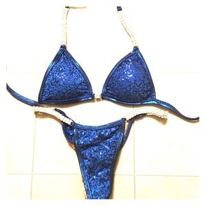 Royal blue sequin competition bikini