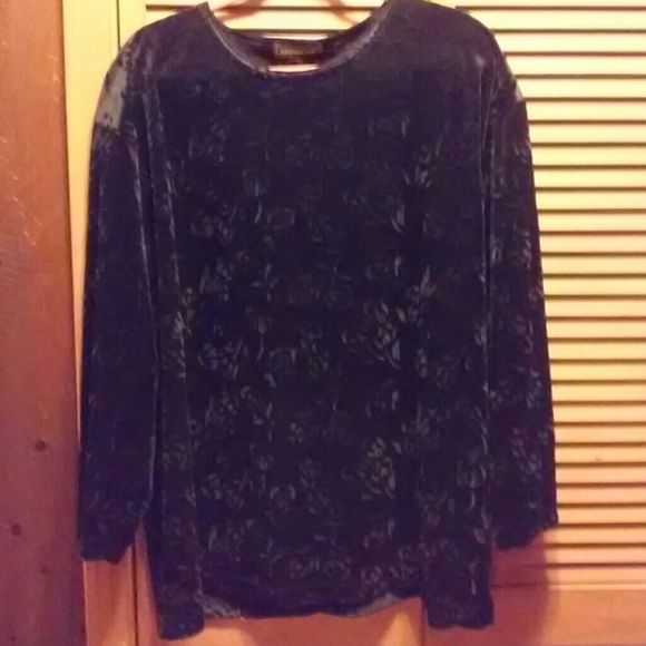 Black decorative velvet feel long sleeve top - Picture 1 of 3