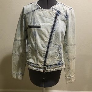 Distressed Denim Moto Jacket