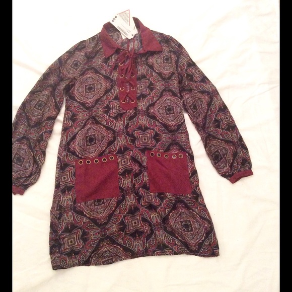 NWT Boho Paisley Lace Up Dress SZ 4 - Picture 2 of 2