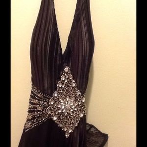 Long Black sequined dress with train