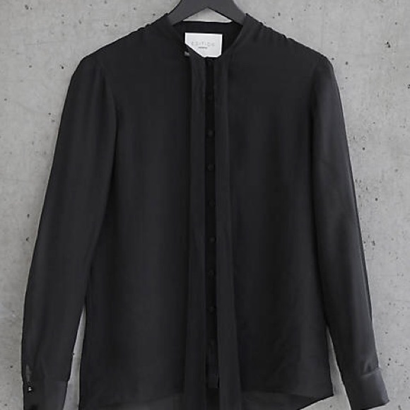 Black Express Edition Silk Chiffon Tie Neck Blouse