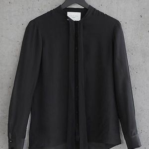 Black Express Edition Silk Chiffon Tie Neck Blouse