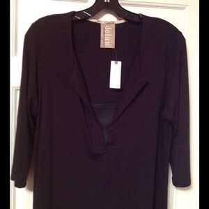 Anthropologie Black Top:3/4 sleeves,faux cami. NWT