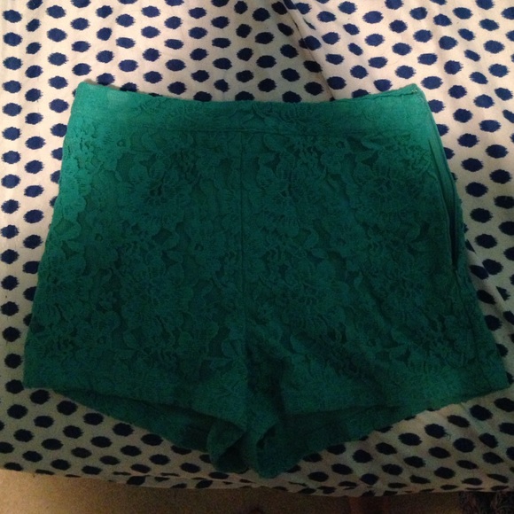 teal high waisted lace shorts