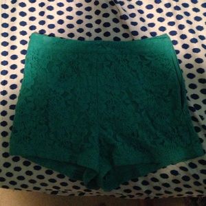 teal high waisted lace shorts