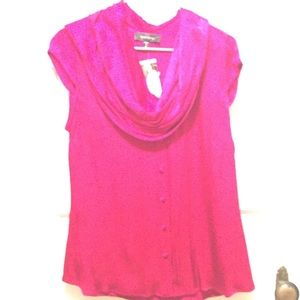 Red silk top.  Super cute cowl neck.