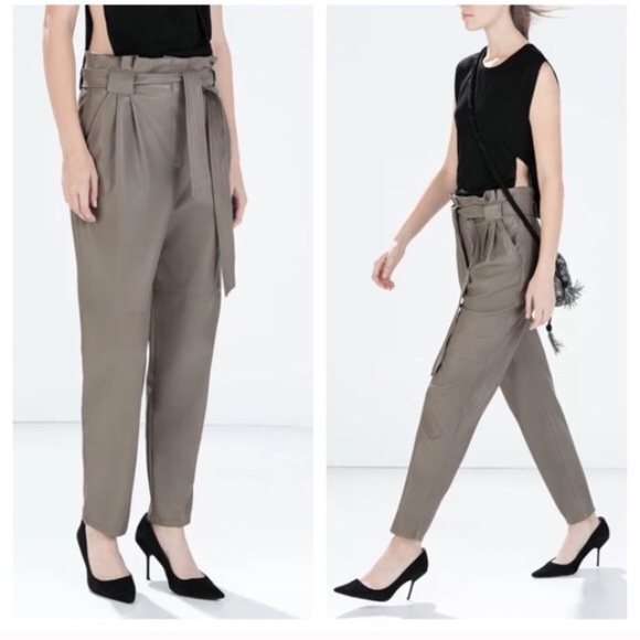 Taupe Faux High Waist Leather