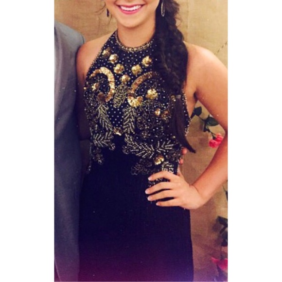 Hand beaded formal gown (Navy)