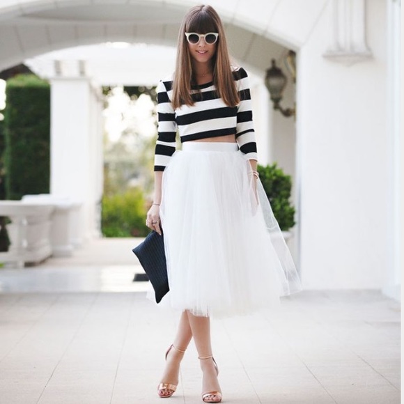 White tulle party midi skirt