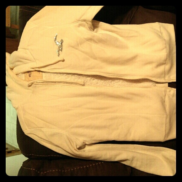 Hollister Ivory Fur Lined Bling Hoodie