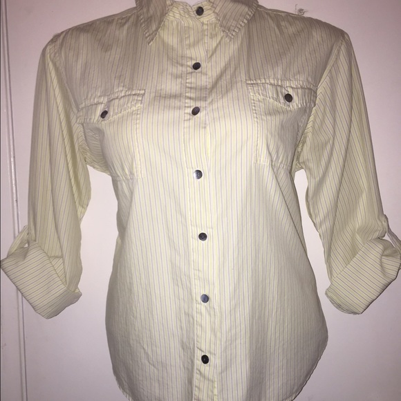 Chico's yellow/white/gray button up blouse
