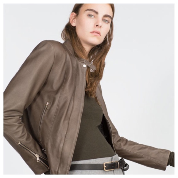 Rare! NWT Zara 100% Leather Jacket With Zips - Picture 1 of 4