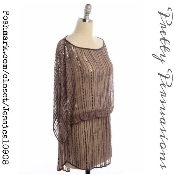 SOLD OUT🌻Parker Brown Sheer Beaded Silk Tunic Top - Picture 2 of 4