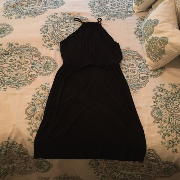 Halter style black knit dress