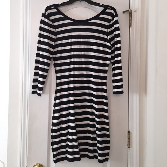 Striped knit dress can be worn 2 ways.