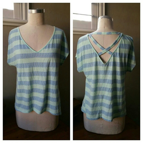 AE Aqua & Blue Geometric Stripe Print Tee