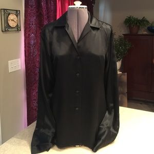 Ralph Lauren Black Silk French Cuff Top/Shirt SZ 8