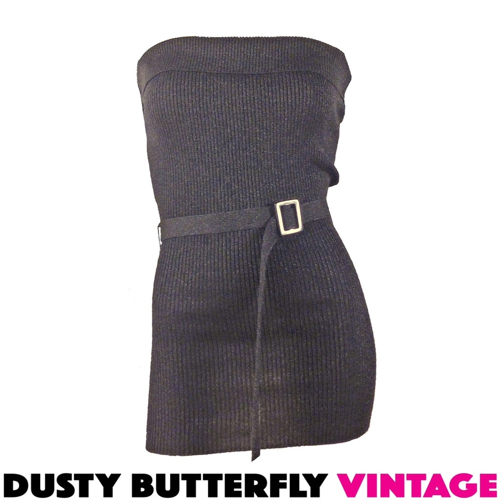 BLACK TUBE TOP Disco Top BELTED Glitter Sparkle