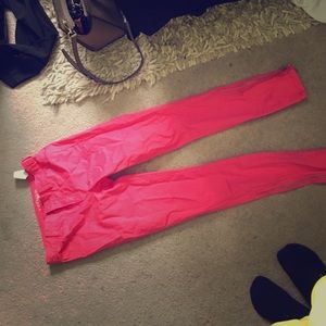 Pink straight leg  jeans with zippers on ankles