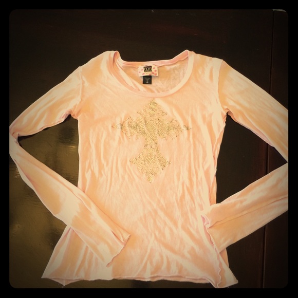 Pink shirt with Crystal Cross