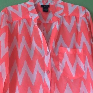 BRIGHT pink and white chevron shirt :)