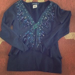Long Sleeve Antik Batik Beaded Blouse