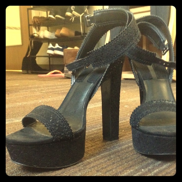 Black laser cut ankle strap sandals