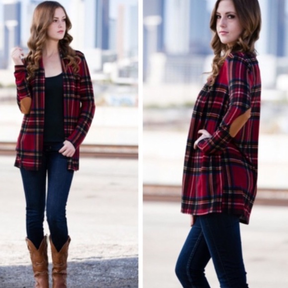 •plaid elbow patch cardigan• - Picture 2 of 3