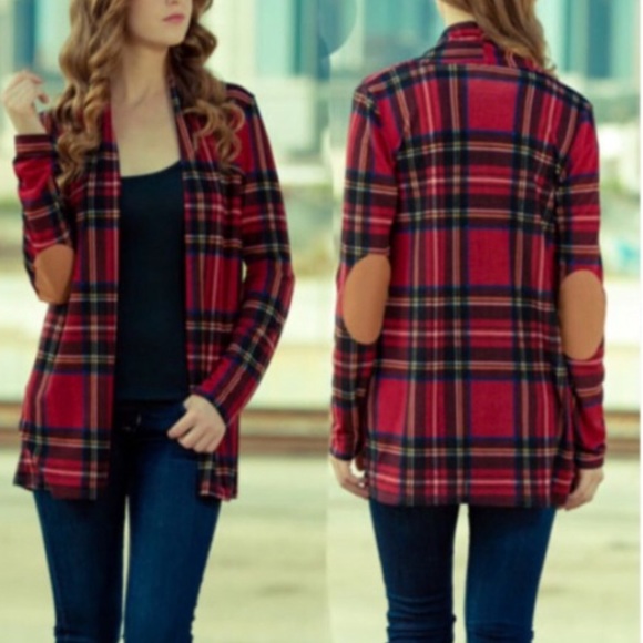 •plaid elbow patch cardigan• - Picture 3 of 3