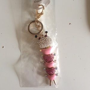 NEW pink caterpillar keychain ! Gold plated