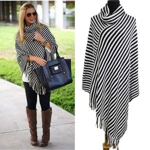 Black and White Striped Poncho