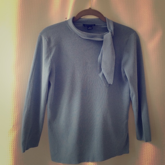 Light Blue Tie Neck Sweater