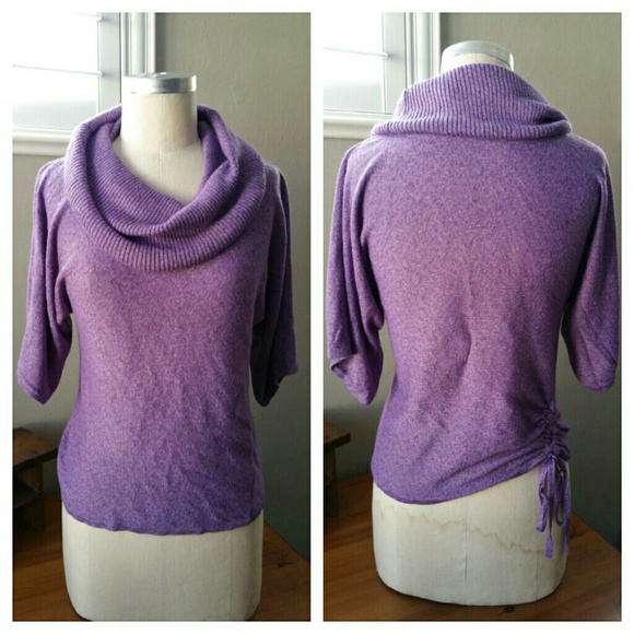 Cute Heathered Purple CowlNeck Fitted Sweater