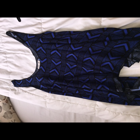 Blue and black tank top. Longish