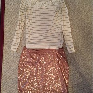 Sequin bodycon skirt (with striped top)