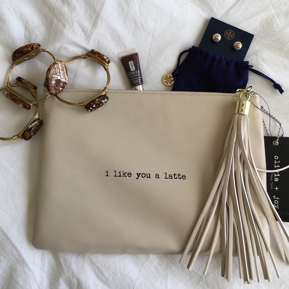 Olivia + Joy Handbags - Olivia + Joy "I like you a latte" cream clutch