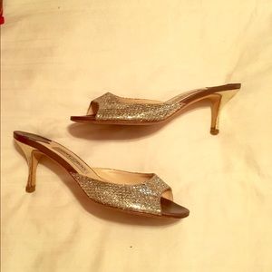 Jimmy Choo Size 7 glittered silver Slide Heel