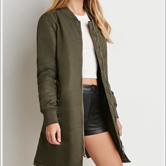 Longline green bomber jacket
