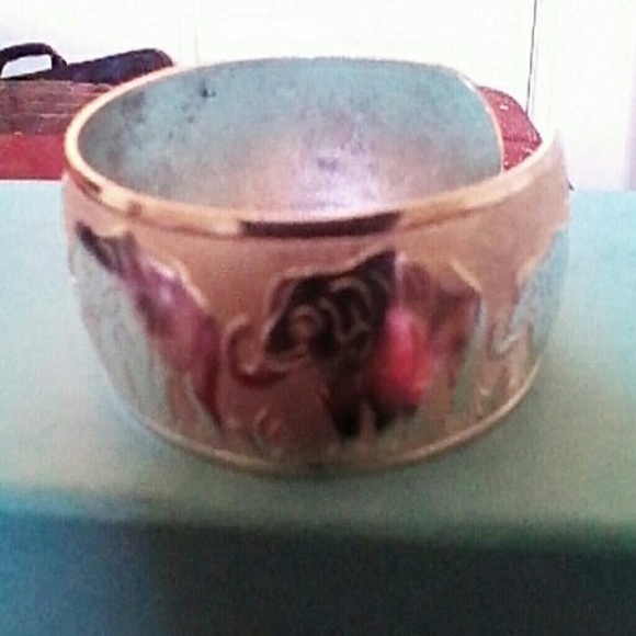 SILVER BANGLE CUFF BRACELET ELEPHANTS SKETCH - Picture 2 of 4