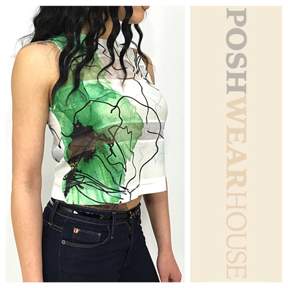 Zara Tops - White & Green Sheer Band Crop Top