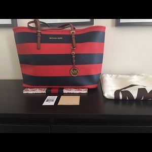 Michael Kors Blue & Red Jet Set Tote