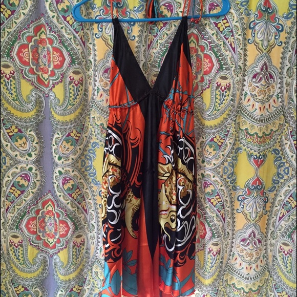 Satin Koi fish backless dress