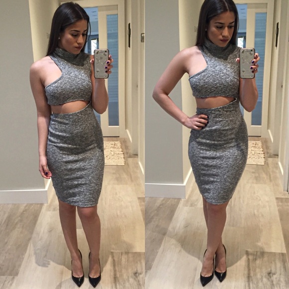 Dresses & Skirts - Gray Ribbed Cutout Bodycon Dress